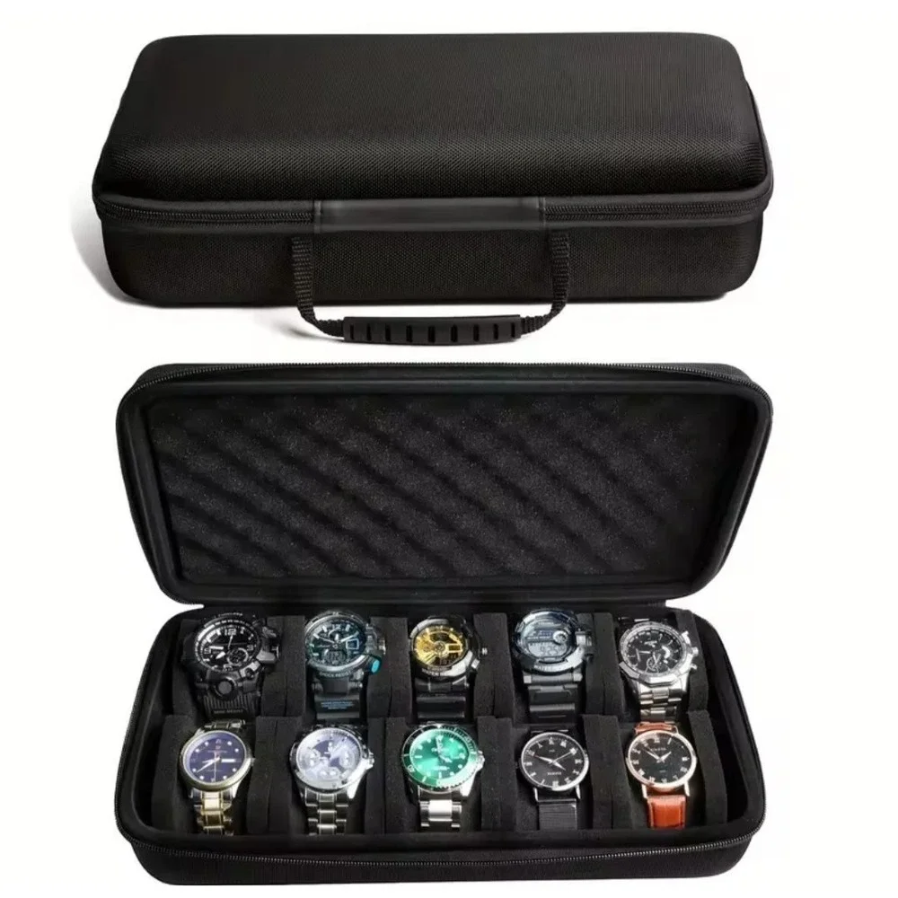 10 Slot Watch Case - Hard Clamshell Zip Travel Case Box Padded Collectors Case